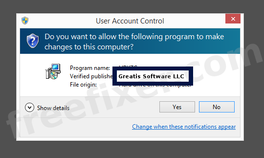 Screenshot where Greatis Software LLC appears as the verified publisher in the UAC dialog